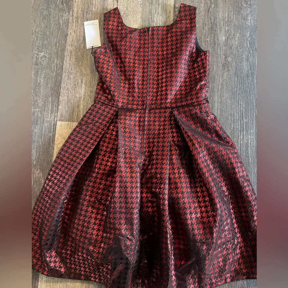 Pippa & Julie Red Black Metallic Houndstooth Party Dress Girls 16 Nordstrom $68